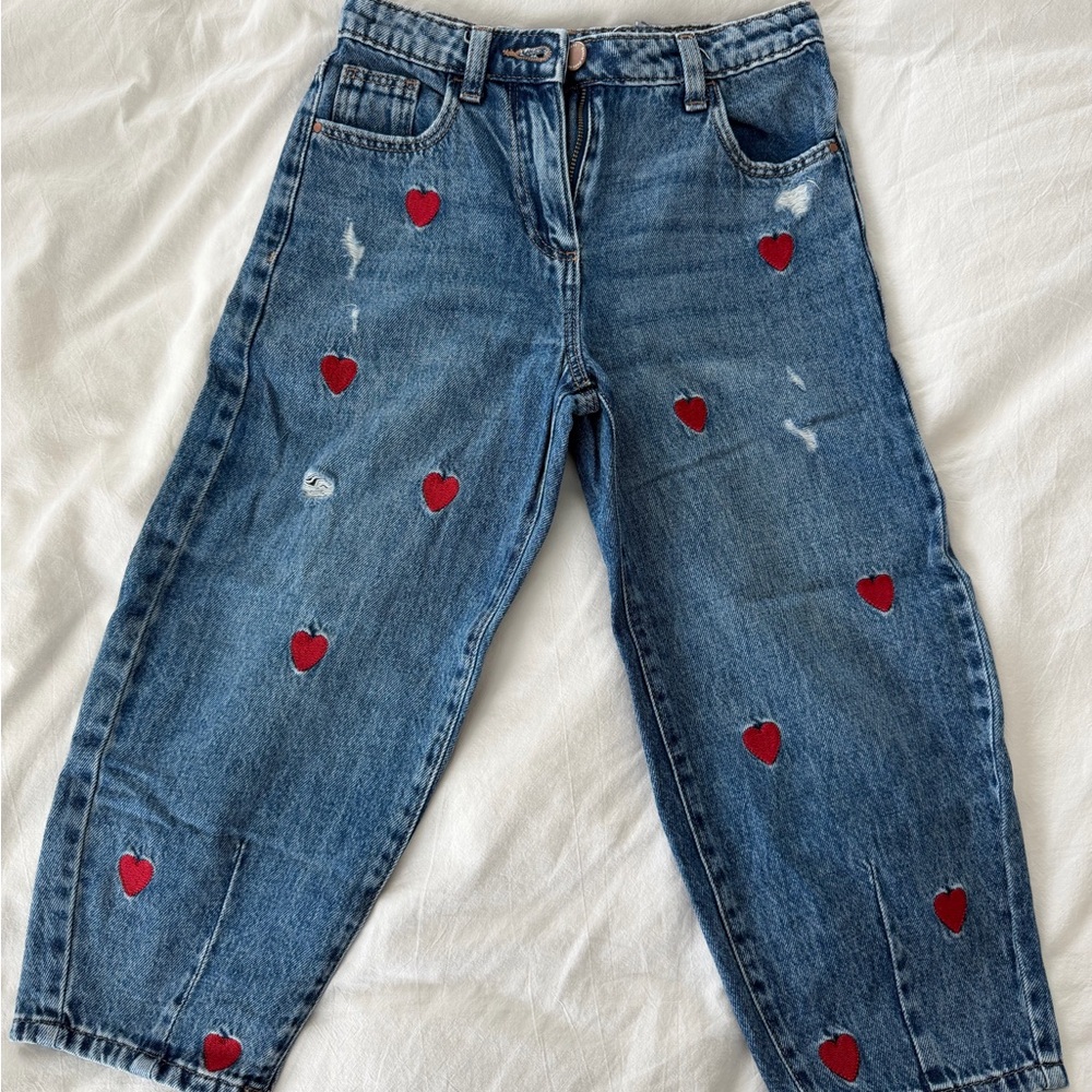 Girls Blue Jeans with Red Heart Accents